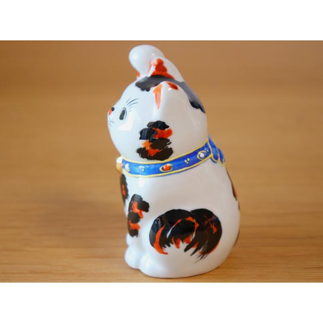 招き猫 九谷焼手書きお願い三毛猫5.2号高さ16cm 招き猫 九谷焼手書き