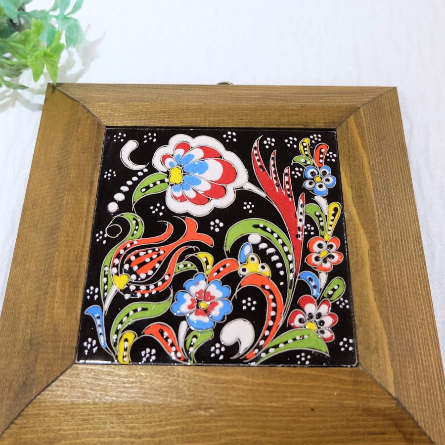 トルコ雑貨 トルコ陶器 キュタフア陶器 壁掛け タイル ハンドメイド 木