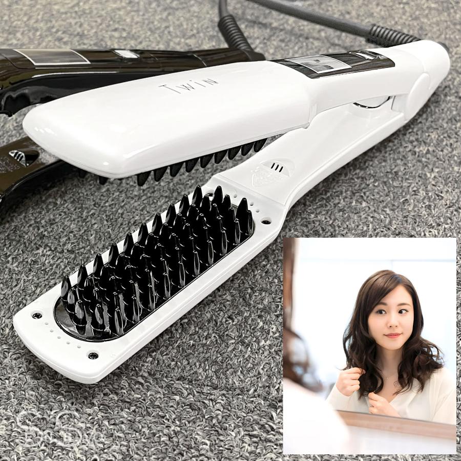 Twinアイロン ホワイト 髪を梳かすようにスタイリング ブラシ型ヘア