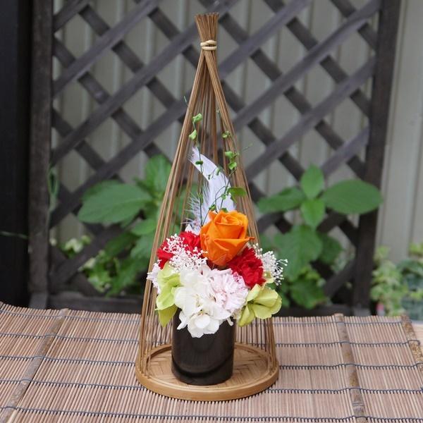 伝統的工芸品 駿河竹千筋細工 花器 雪ん子 煤竹風 : 手作り伝統工芸品