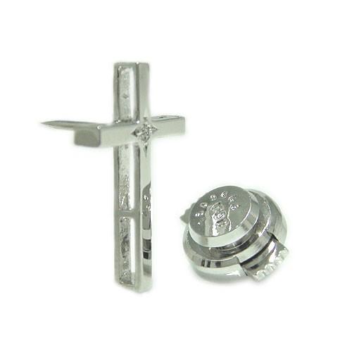 PT900プラチナ ラペルピン ブローチ クロス 十字架 ダイヤモンド
