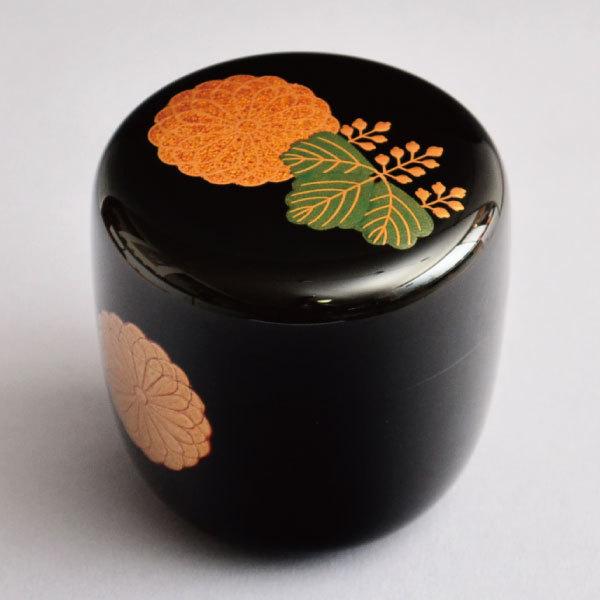 茶道具 蒔絵師 筑城筑良作 朱キンマ 中棗 共箱 V 9043 茶道具 蒔絵師