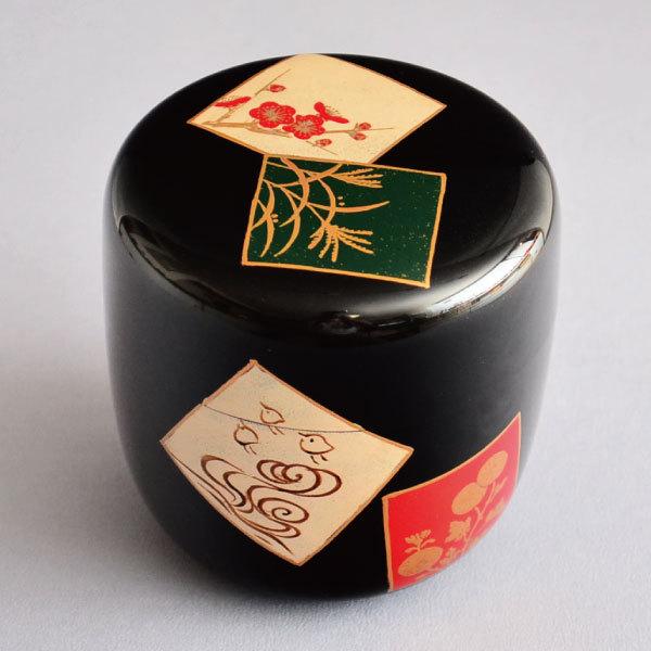 茶道具 棗 筑城筑良作 色紙蒔絵大棗 木製・本漆塗・切合口 : 茶道具