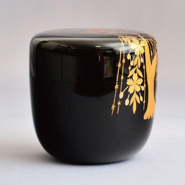 茶道具 棗 筑城筑良作 柳桜蒔絵 大棗 木製・本漆塗・切合口 : 茶道具