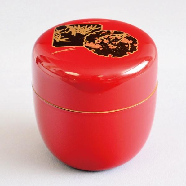 茶道具 棗 木乾製 朱塗 四君子蒔絵 中棗 : 茶道具専門店 (有)菊池商店