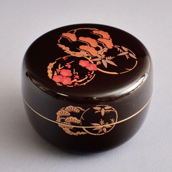 茶箱用棗 茶道具 P.C.製 茶箱用 溜塗花丸蒔絵棗 三点セット : 茶道具