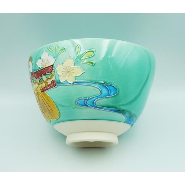 S330 茶碗 『淡青交趾 松竹梅』『谷口翠雲作』 共箱 抹茶碗 茶道具