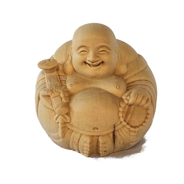 桧木 木彫り 布袋尊 布袋様 七福神 丸 一点もの 縁起物 金運アップ