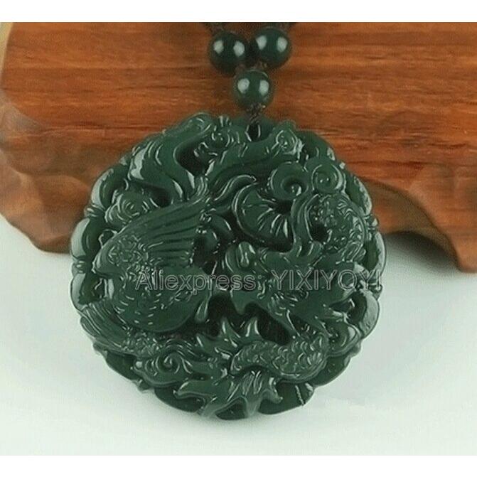 美しい 自然 緑 和田翡翠彫刻 中国ドラゴン フェニックス お守り
