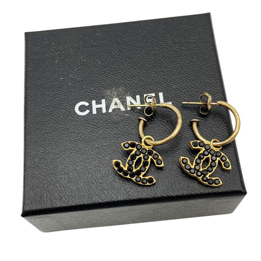 CHANEL（シャネル） フープピアス ココマーク ラインストーン ブラック