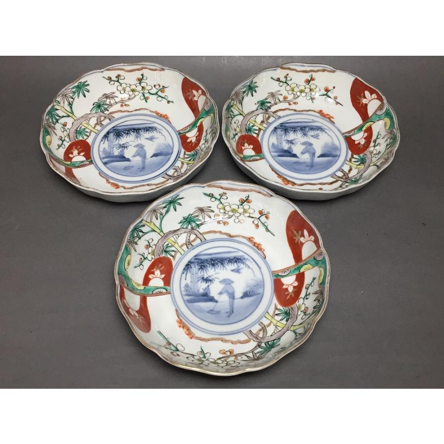 古伊万里 二重角富紋 錦松竹梅 直径15cm なます皿 3枚セット (24) : SK