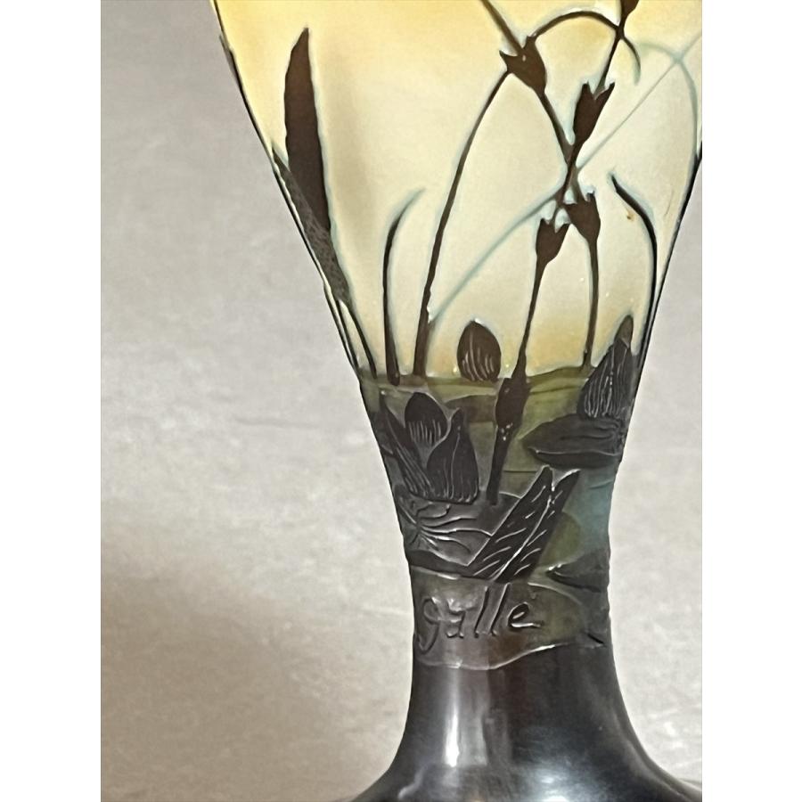 Emile Galle エミール ガレ スイレン 草花文 ガラス細工 花器 花瓶 高