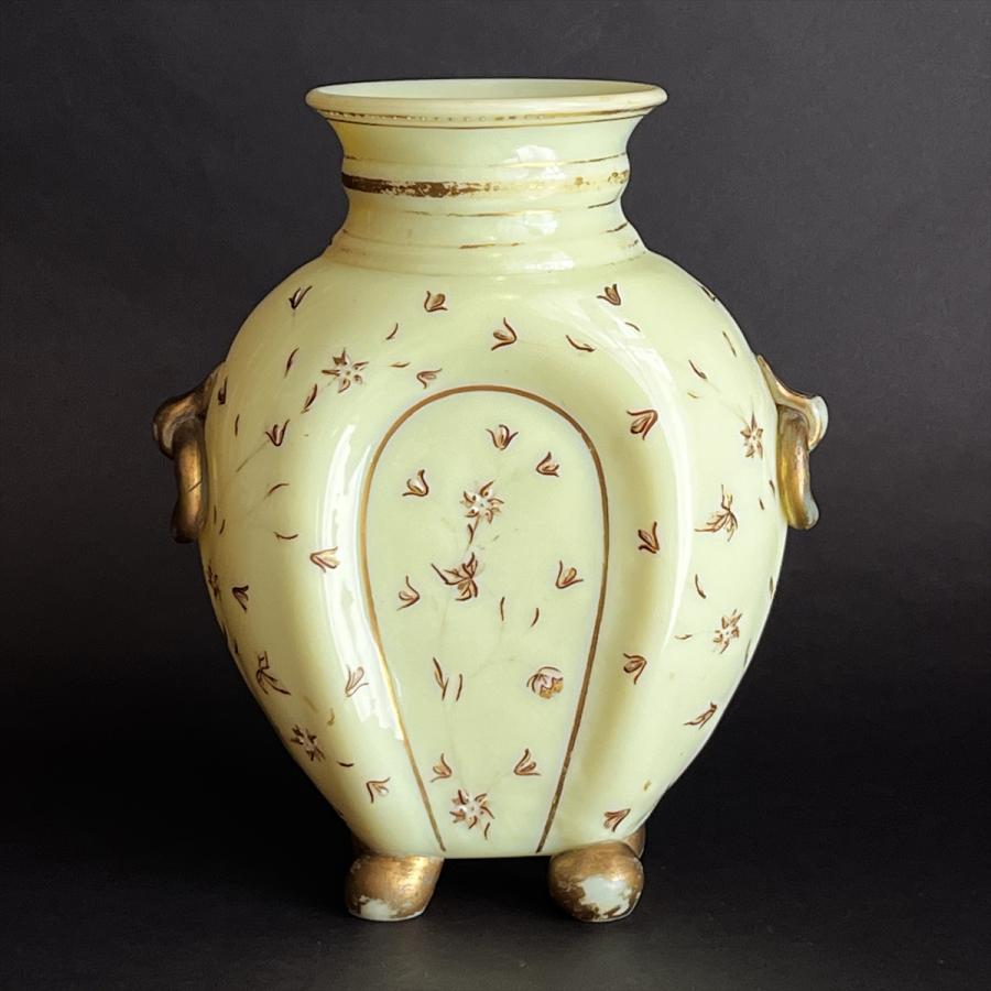 アンティーク オールドバカラ オパーリングラス 金彩エナメルハンド