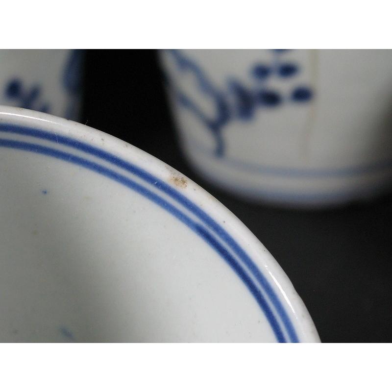 古伊万里 染付 梅文 見込み岩波文 蛇の目高台 蕎麦猪口 5客セット (4