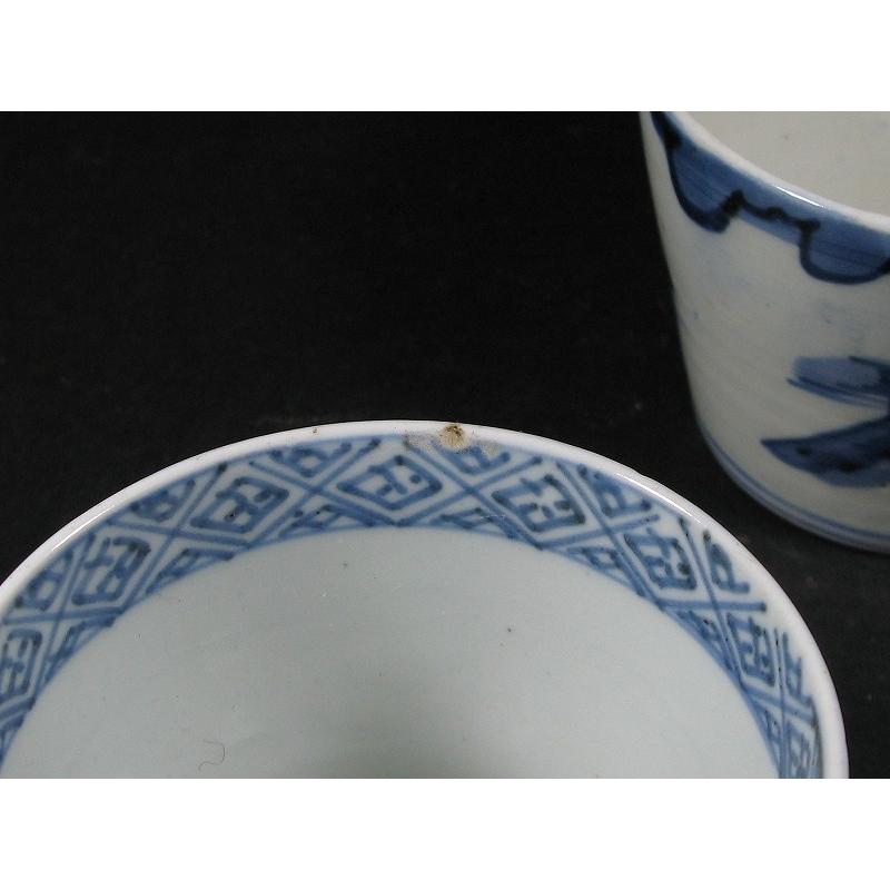 伊万里 みじんこ手 石積み文 染付 ベロ藍 猪口 9個 [B31433] 伊万里焼