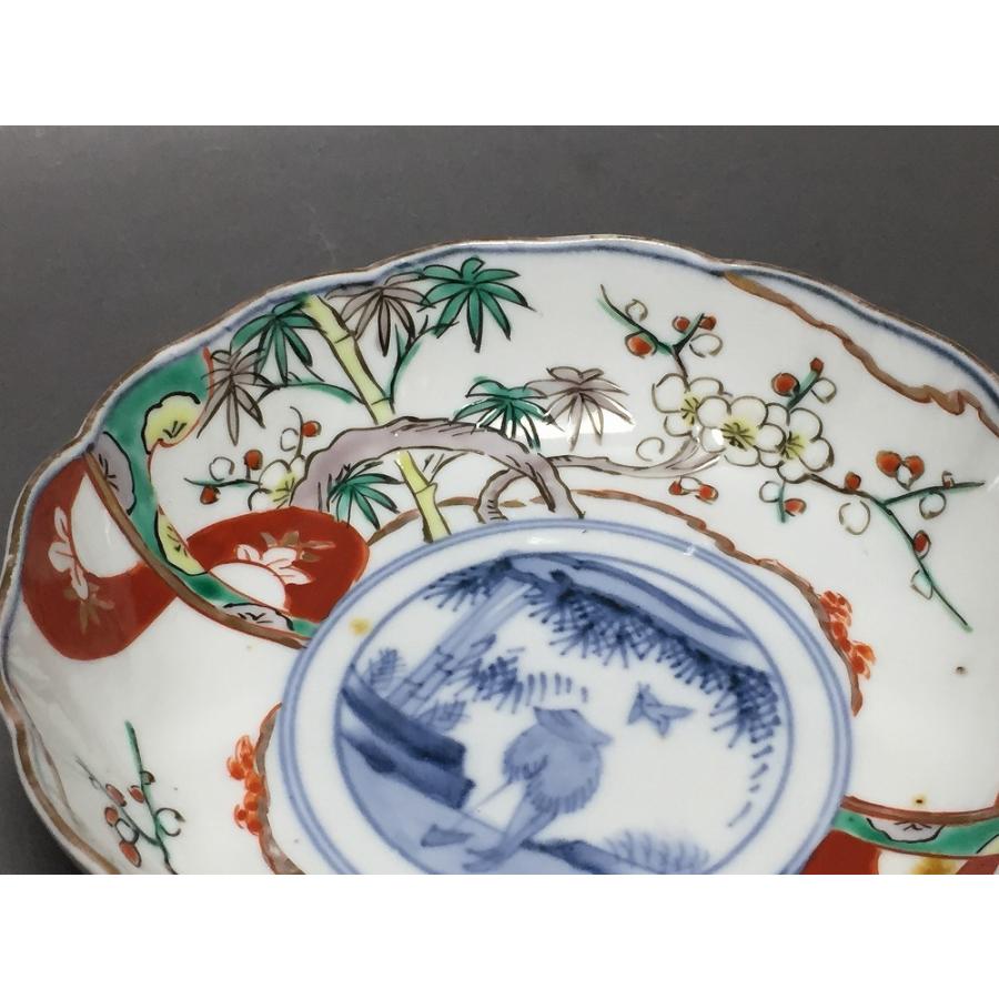 最高 染付 なます皿 江戸 古伊万里 牡丹 松竹梅 窯印 線描 訳あり