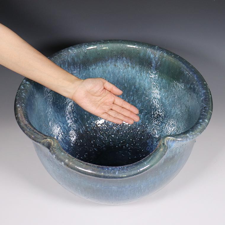 信楽焼 メダカ鉢 おしゃれ 水鉢 睡蓮鉢 陶器 めだか 鉢 金魚鉢 青