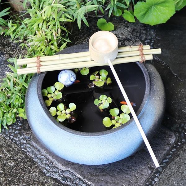 信楽焼 つくばい 竹付つくばい 金魚鉢 メダカ鉢 陶器 ツクバイ 蹲 手