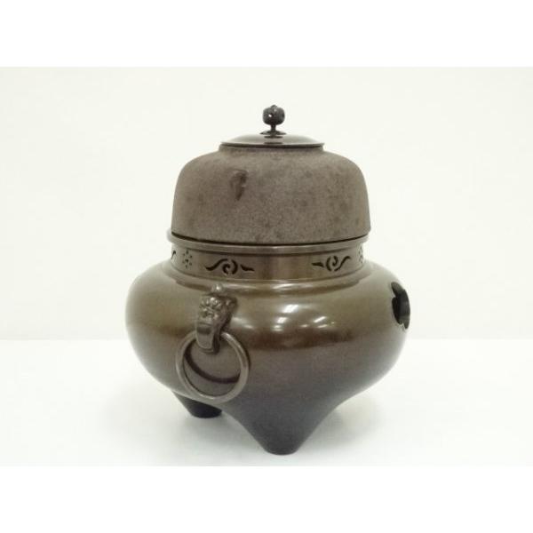 ys7149690; 釜師 人間国宝 高橋敬典・風炉師 金谷浄雲造 唐銅鬼面