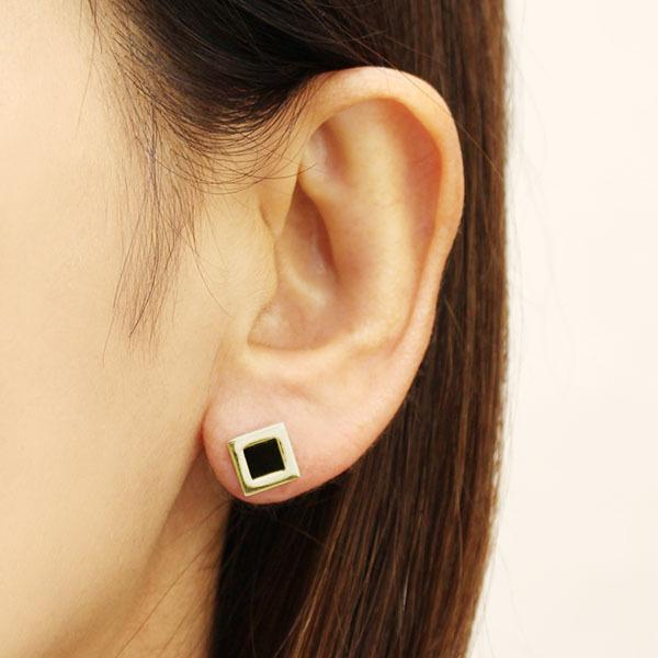 ピアス オニキス オニキスピアス 片耳用 スタッドピアス k18 イエロー