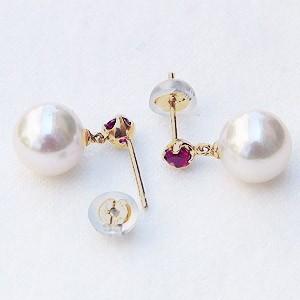 パール ピアス 18金 ルビー あこや本真珠 8.5mm 7月誕生石 スタッド