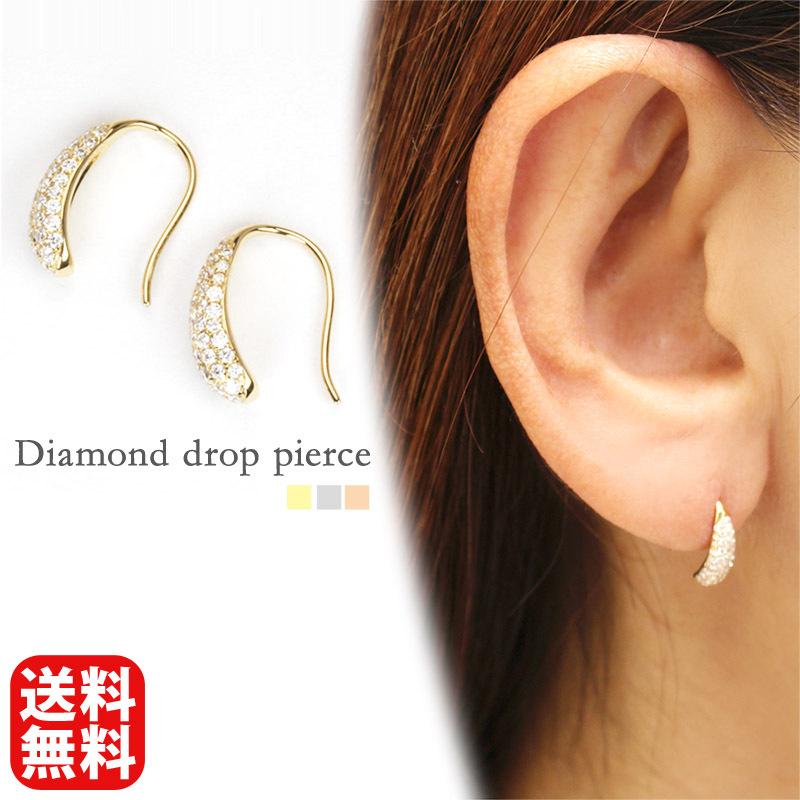 ピアス フックピアス ダイヤモンド k18 イエローゴールド しずく型
