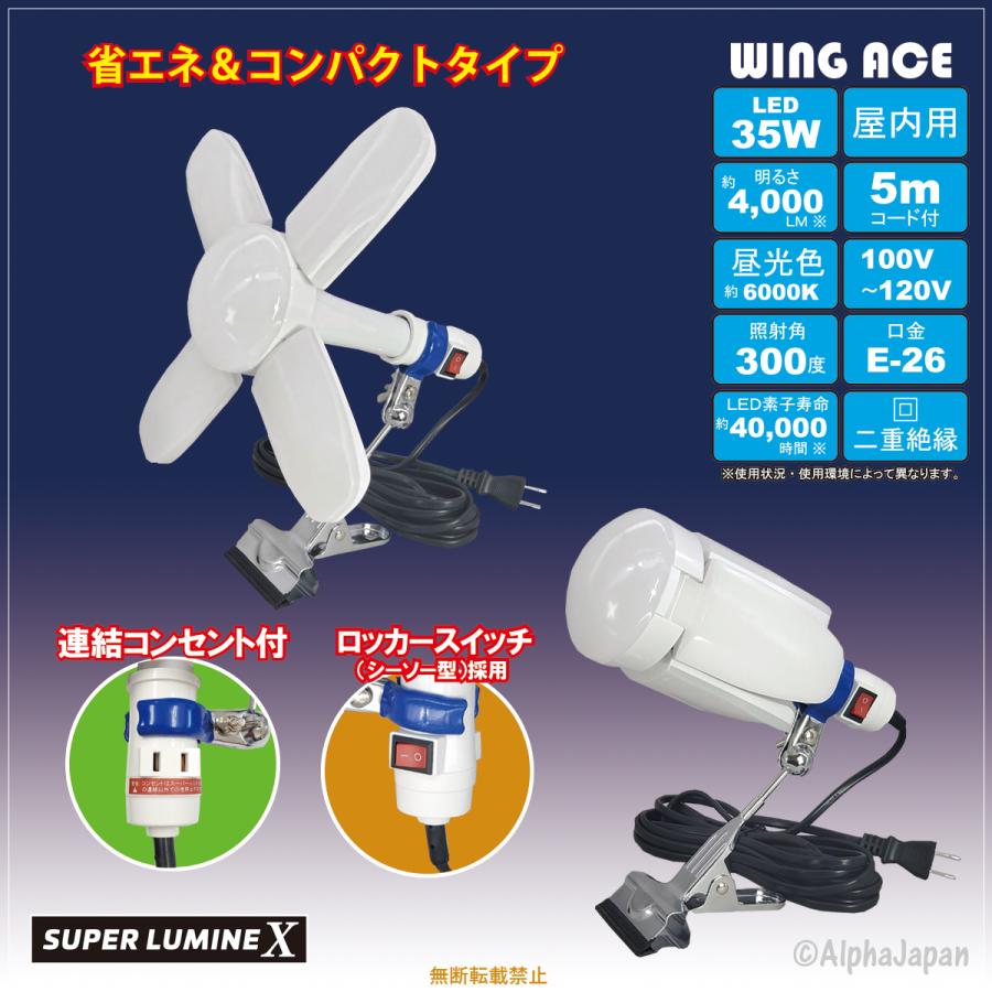WING ACE 35W LED電球付屋内用クリップランプ スーパールミネX CP35 LA