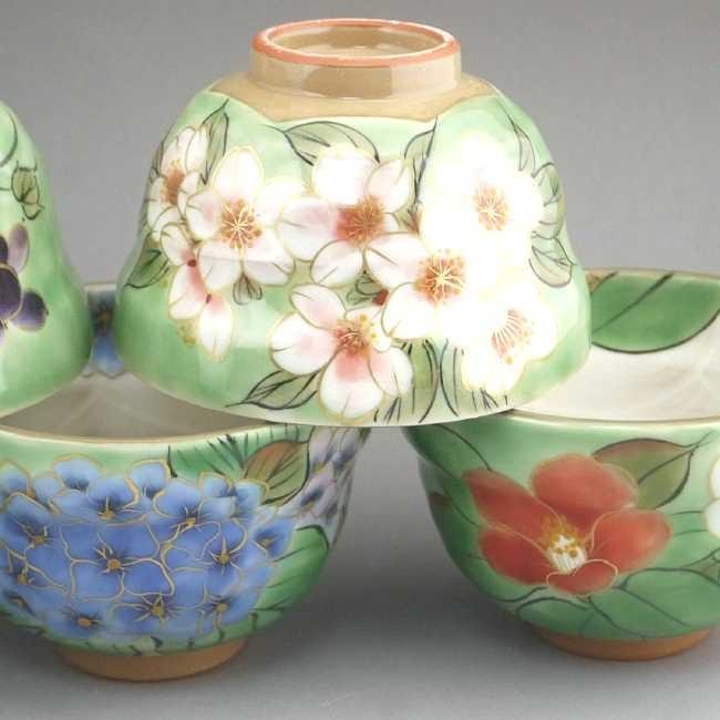 京焼 清水焼 織部五草花お茶呑茶碗揃え 陶あん : 松韻堂 Yahoo!店