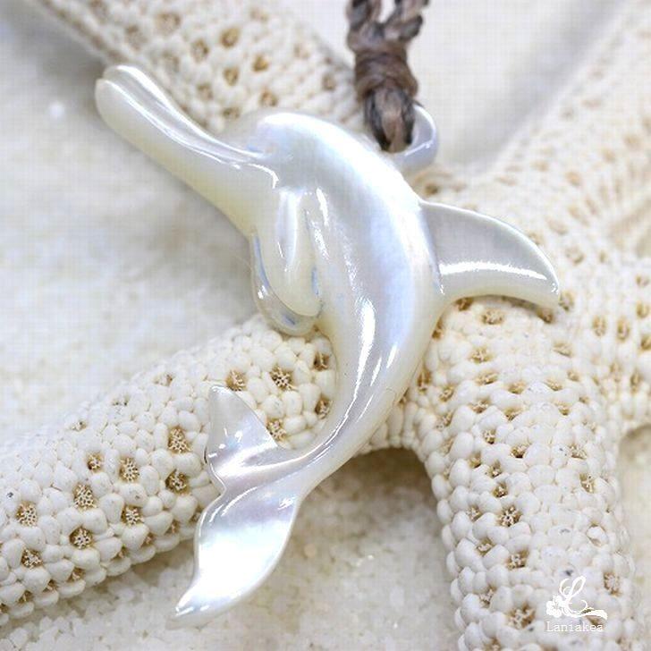 ハワイアンジュエリー 手彫り ネックレス 白蝶貝 ドルフィン イルカ