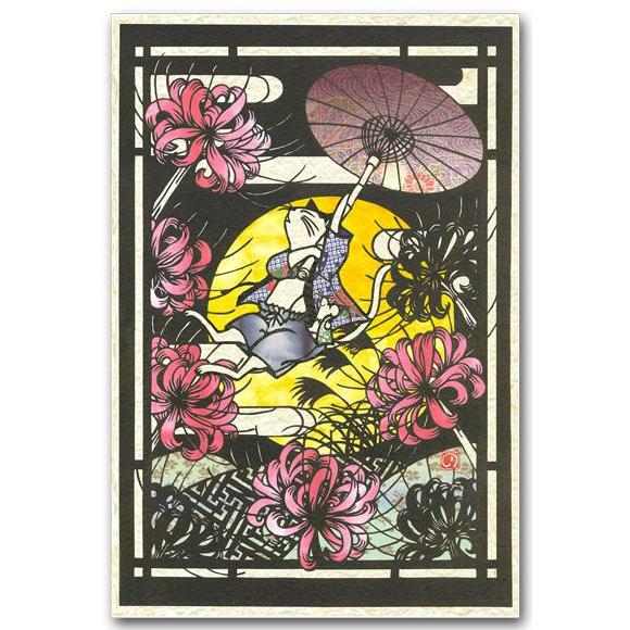 切り絵 貼り絵 無署名 切絵 貼り絵『波昇蛍烏賊』切絵 貼り