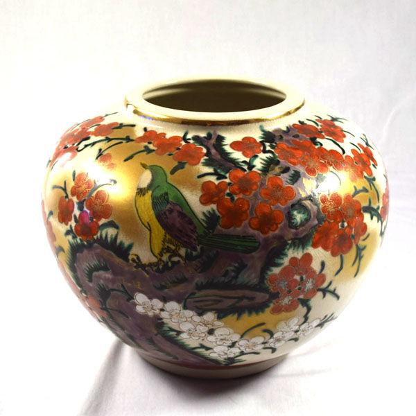 九谷焼 九谷勇峰作 花器九谷焼/九谷勇峰作 花鳥 花瓶 ギフト 中古 代引