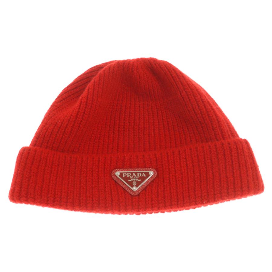 PRADA（プラダ） トライアングルロゴ ニット ビーニー レッド UMD489