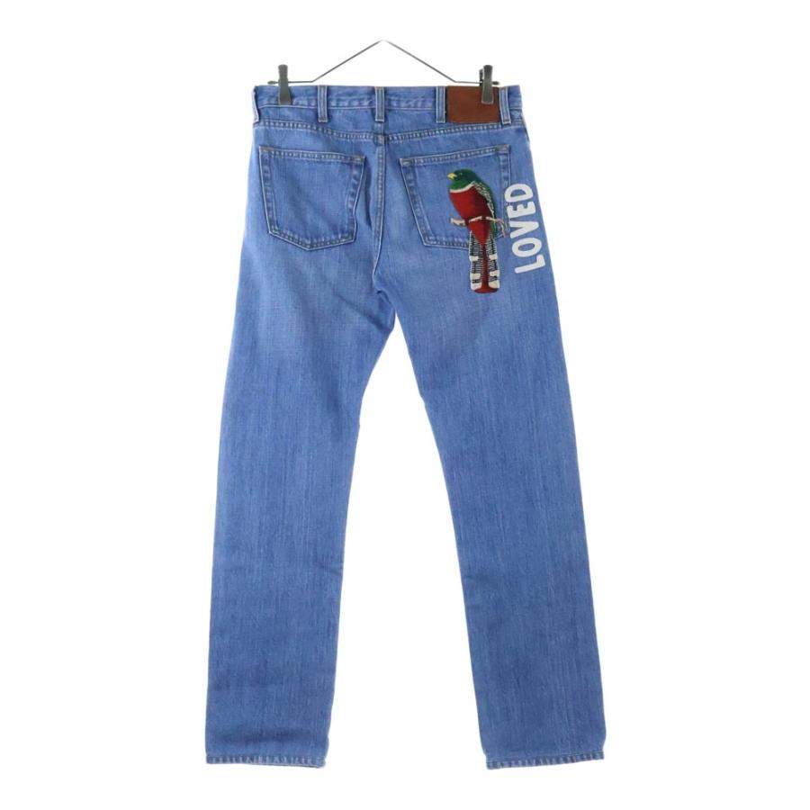 GUCCI（グッチ） LOVED 鳥刺繍 ロゴパッチ付デニムパンツ ブルー