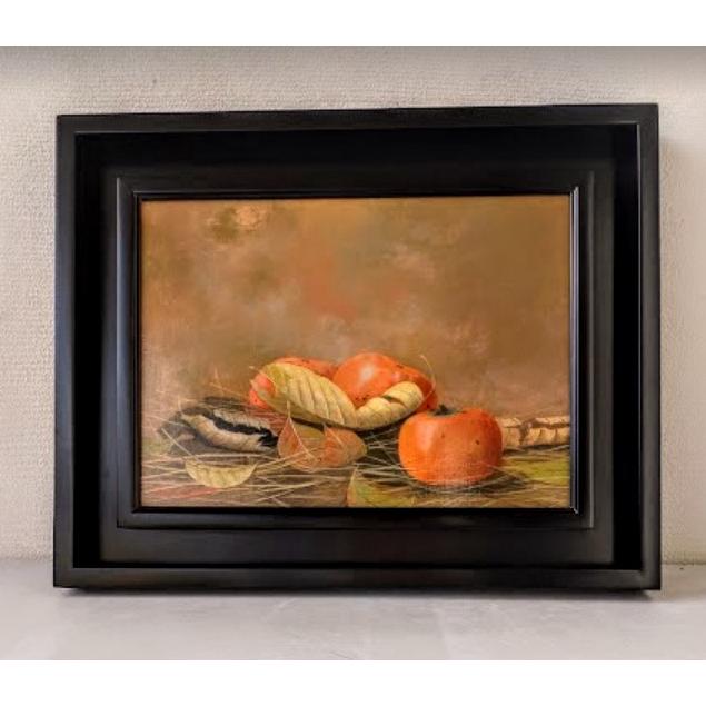 阪本修次「柿」 油絵 額縁外寸 45.0x36.0x4.5cm 絵 33.3x24.2cm F4