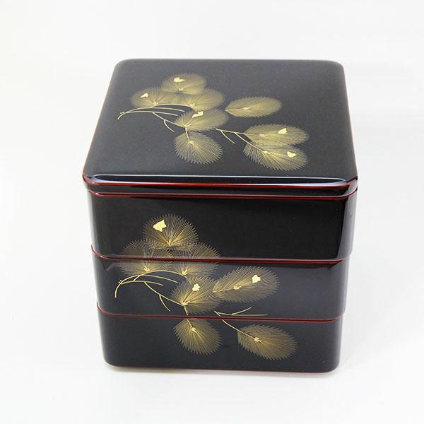 重箱 3段 木製 漆塗り 溜内朱 松 沈金 6.5寸 日本製 越前漆器 越前塗り