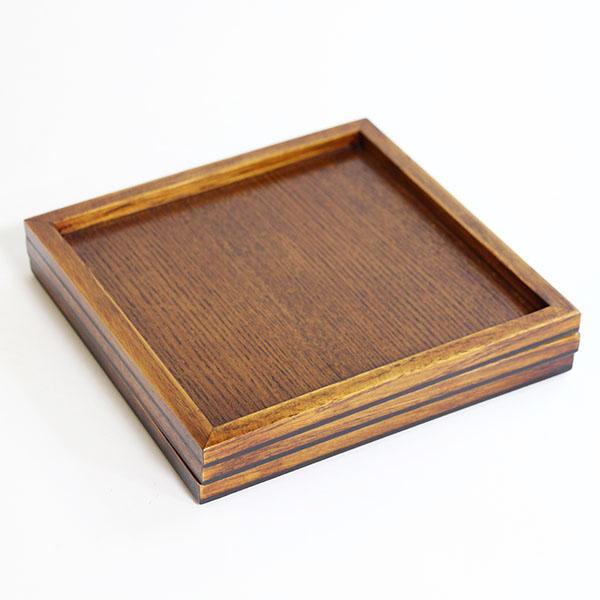 角盆 トレー トレイ お盆 木製 漆塗り 20cm スタッキング 正角盆