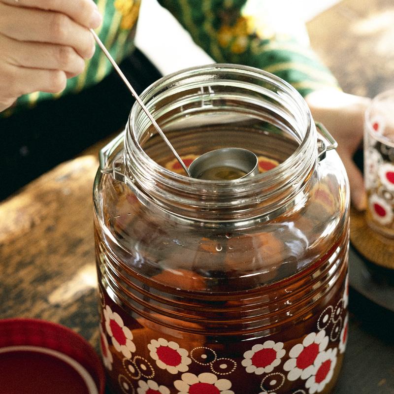 梅酒びん ガラス 果実酒瓶 アデリアレトロ 貯蔵びん 3L お花 持ち手