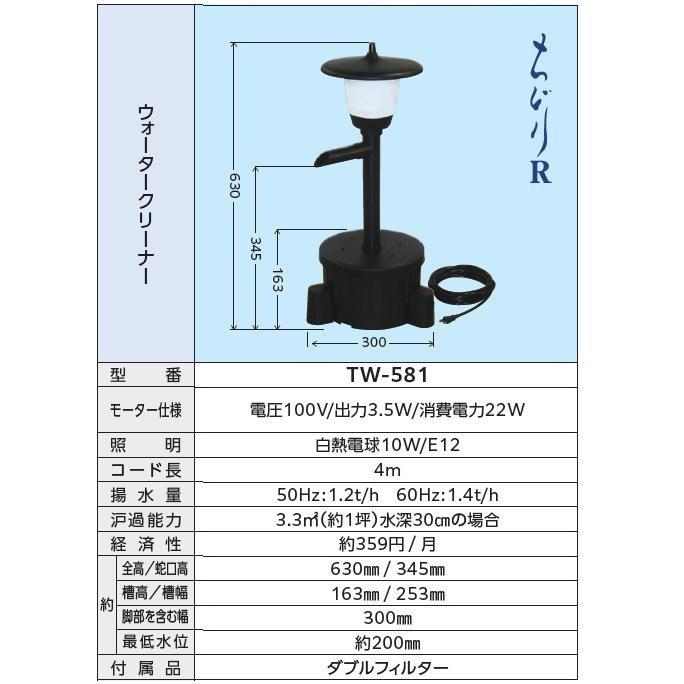 タカラ工業 池ポンプ ウォータークリーナー ちどりR TW-581 庭 循環
