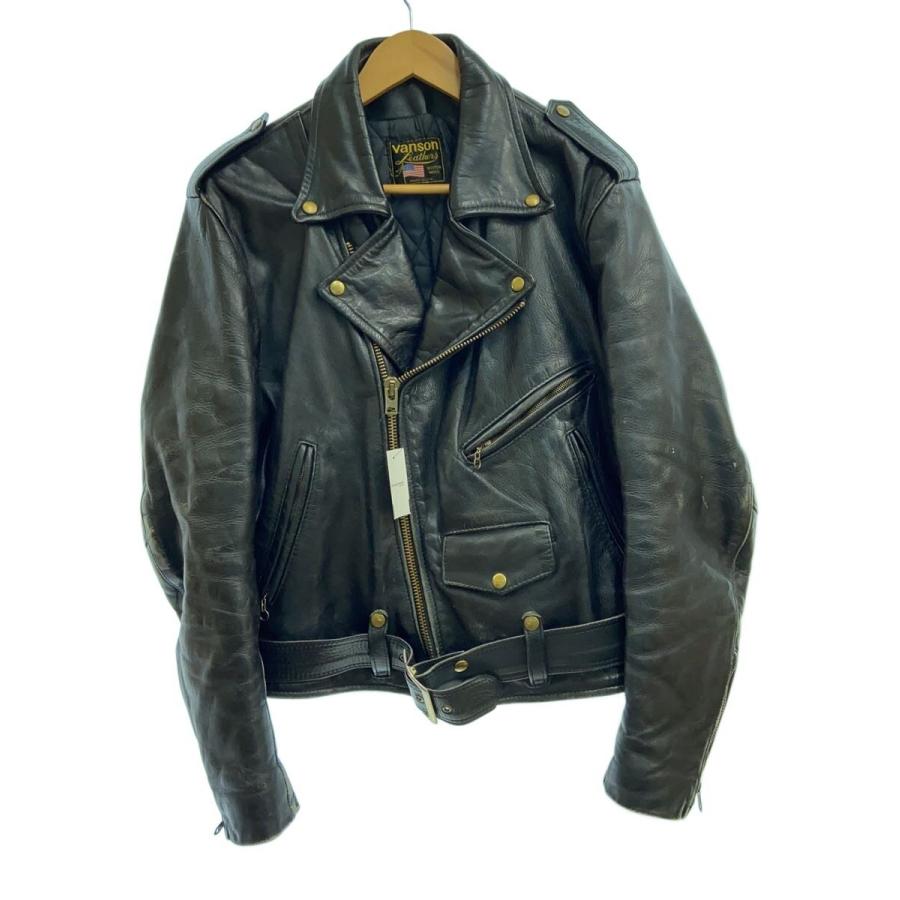 VANSON◇C2/裏キルティング/ダブルライダースジャケット/46/レザー/BLK