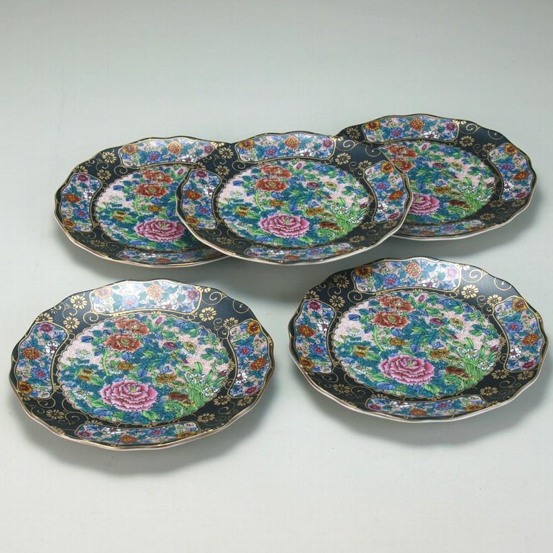 九谷焼 日本の伝統工芸品【九谷焼】6号皿揃 錦絵 N149-04 : 九谷焼