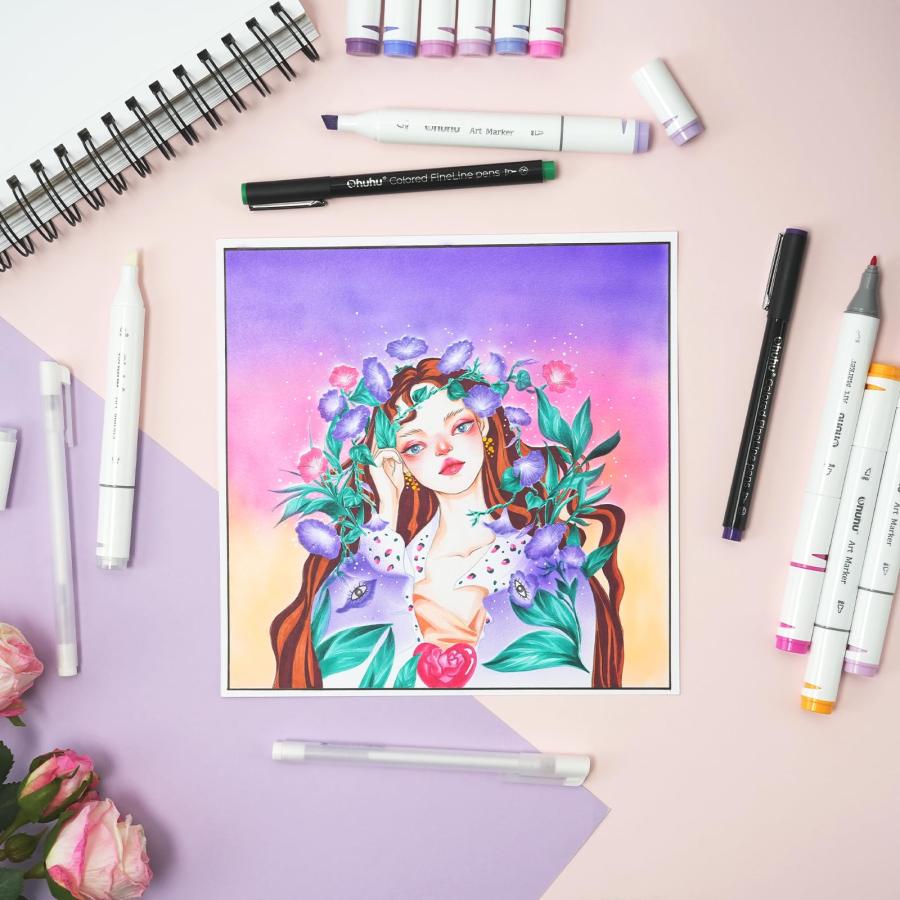 Ohuhu イラストマーカー 320色321本 太細両端 マーカーペン 全色