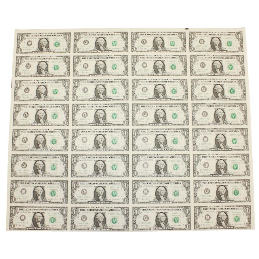 レア】本物のアメリカ1ドル紙幣未裁断32面シート（米ドル$32分！）状態