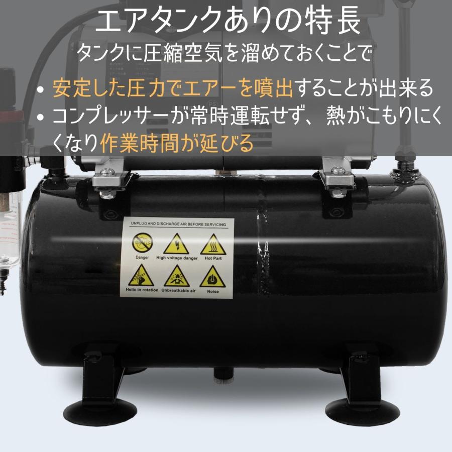 3L タンク付き オイルレス エアーコンプレッサー 冷却ファン搭載