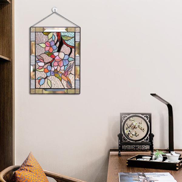 ステンドグラス長方形窓パネルサンキャッチャー壁の装飾チェリー : STK