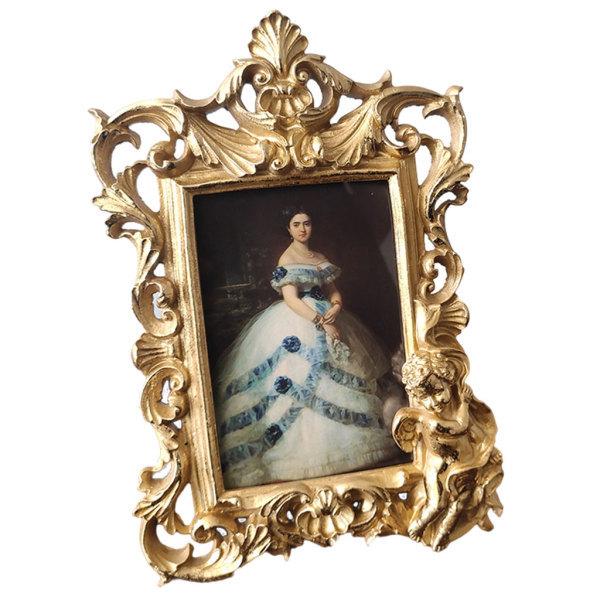 刻まれた額縁ヴィンテージフォトフレームゴールデンガラスフロント