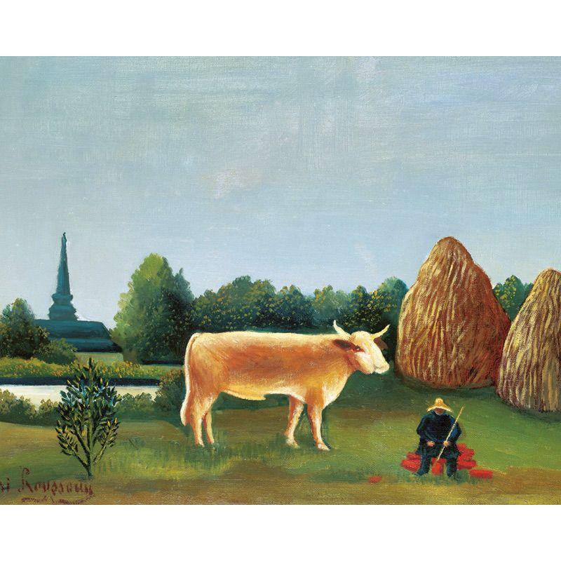 世界の名画 ルソー 牛のいる風景 ジクレーキャンバス複製画 豪華額装品