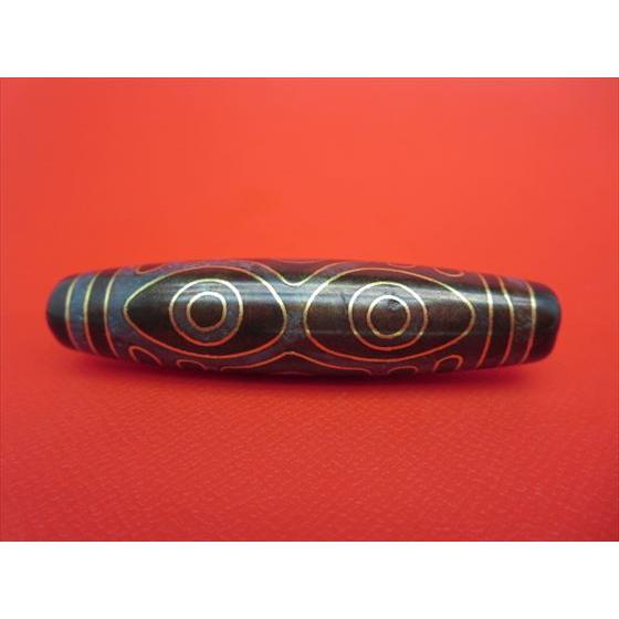 チベット銀線天珠 龍眼天珠 約58×14mm 古銅 朱砂入り 一点物 : 天然石