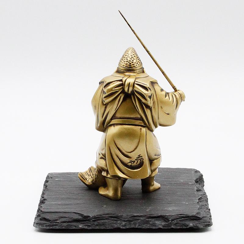 古美金調 恵比寿天 像(金属製) 八角皿台座 付 金運 上昇願い好運