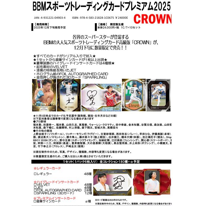 BOX】 BBM スポーツトレーディングカードプレミアム 2025 CROWN 1BOX