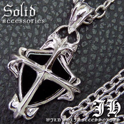 n720 100%本物保証 天然石オニキス クロス シールドネックレス